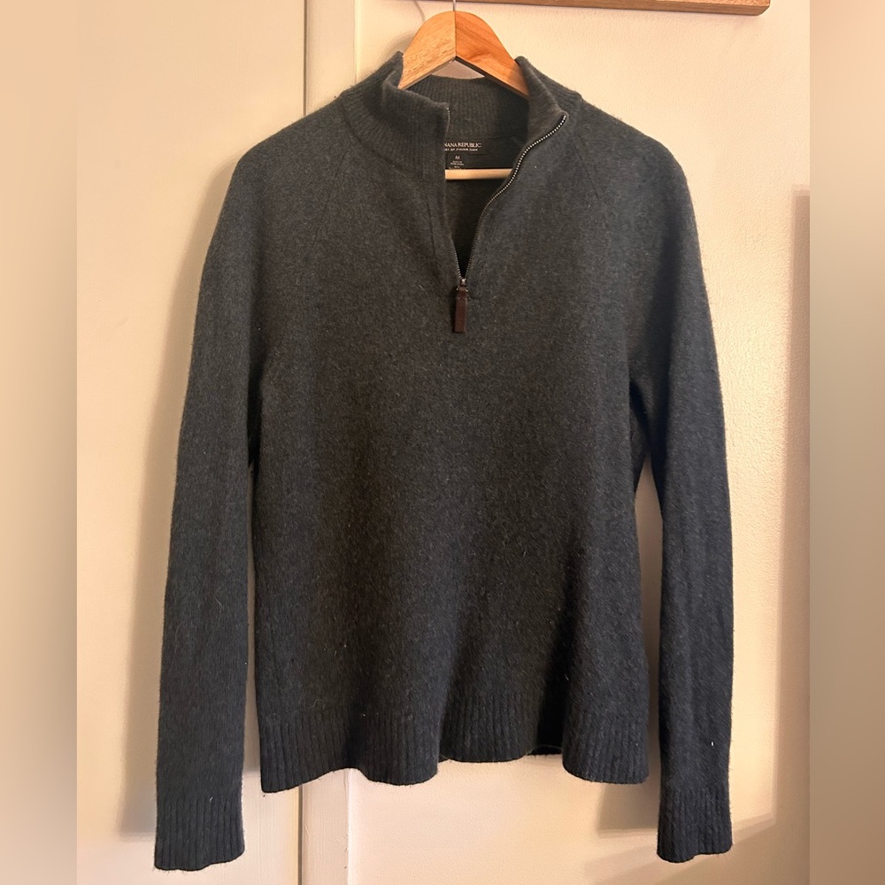 BR Men’s Green Italian Wool Quarter Zip Sweater
